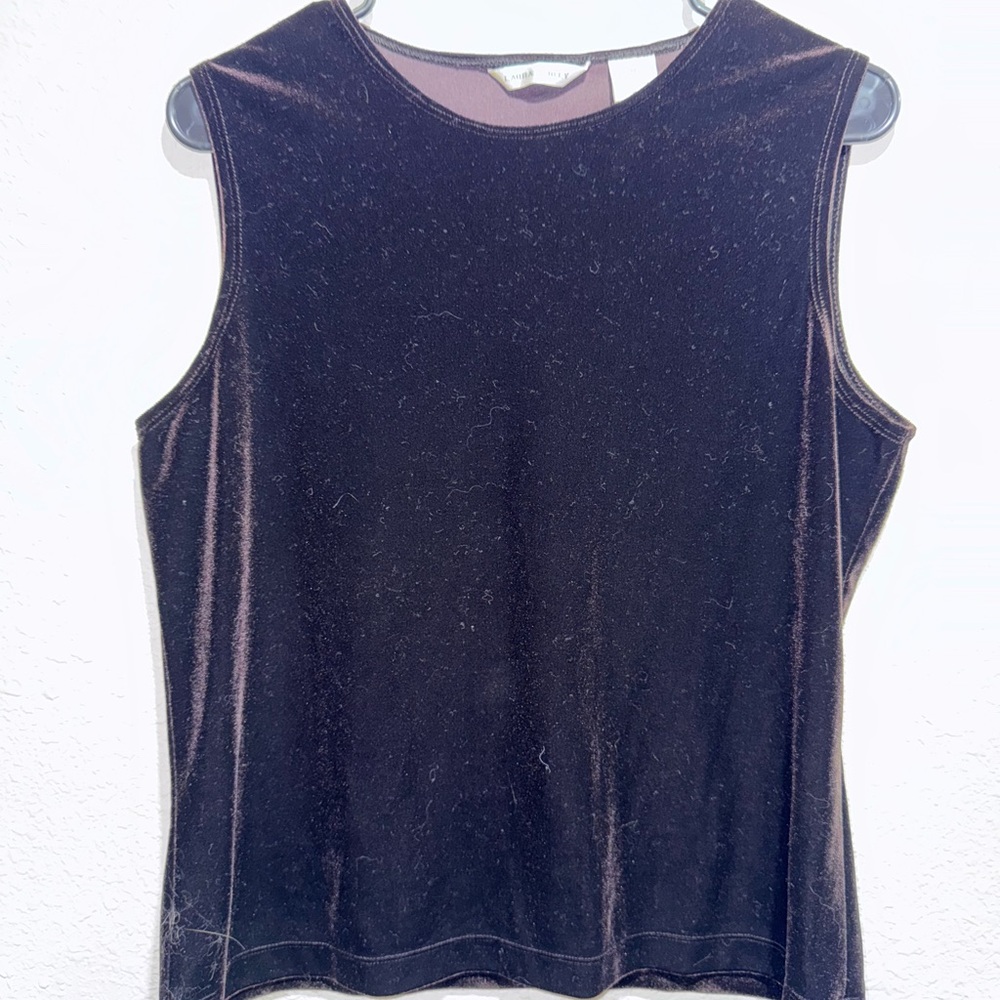 Laura Ashley Velvet Sleeveless Tank - Deep Brown/Black Sheen